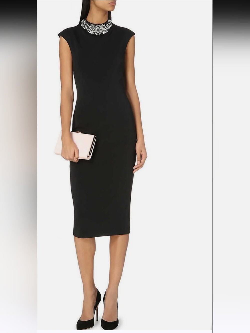 Ted Baker Gorgiya Black Jewel Embellished Pencil Dress. Old Hollywood.